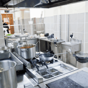 pots and pans in kitchen